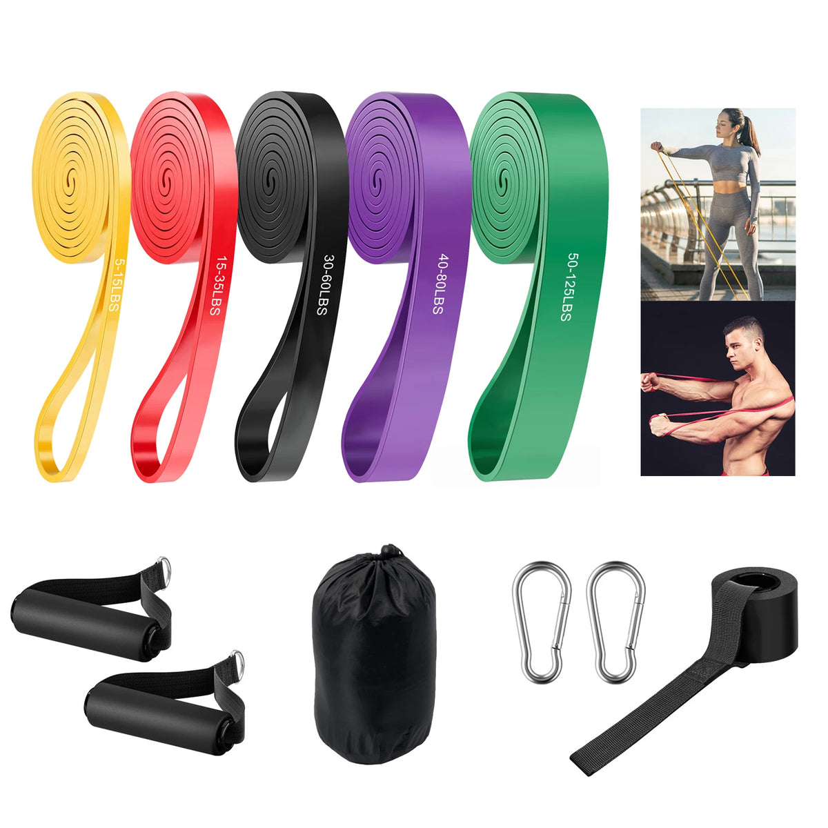 Pull-Up Assistance Resistance Bands Set with Door Anchor & Bag