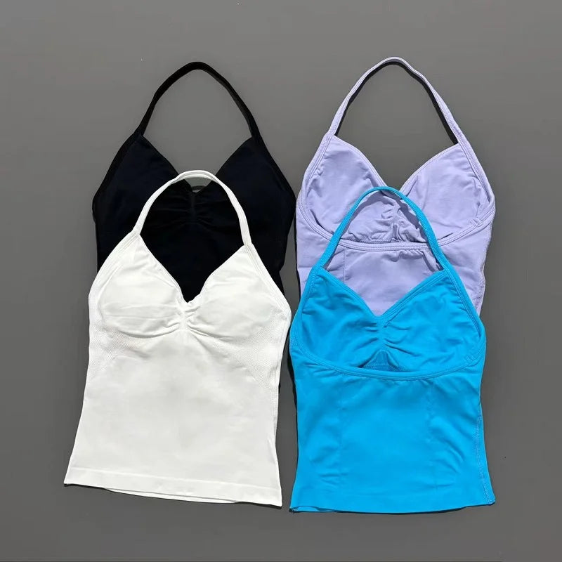 Gym Sports Tops Women Seamless Yoga Tank With Removable Pads V Neck Sports Sleeveless Top Sports Running Fitness Vest