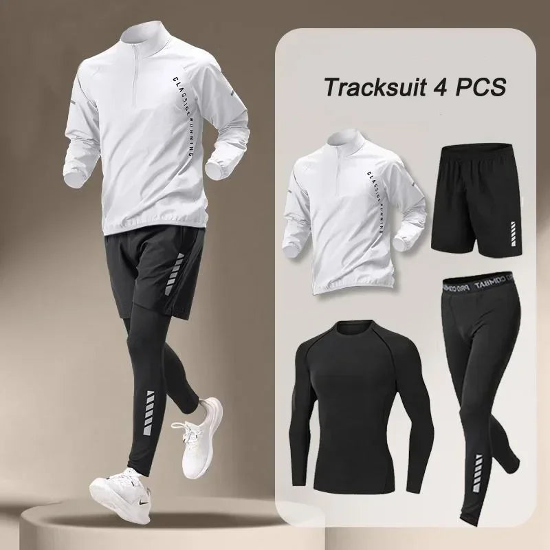 Spring Men's Quick Drying Half Zip Jacket Set 1-4 Pieces Outdoor Fitness Running Set Sports Jogging Pants Sportswear
