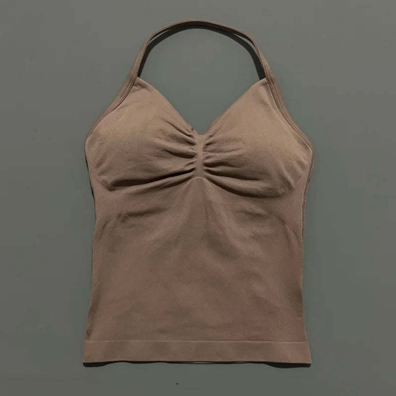 Gym Sports Tops Women Seamless Yoga Tank With Removable Pads V Neck Sports Sleeveless Top Sports Running Fitness Vest