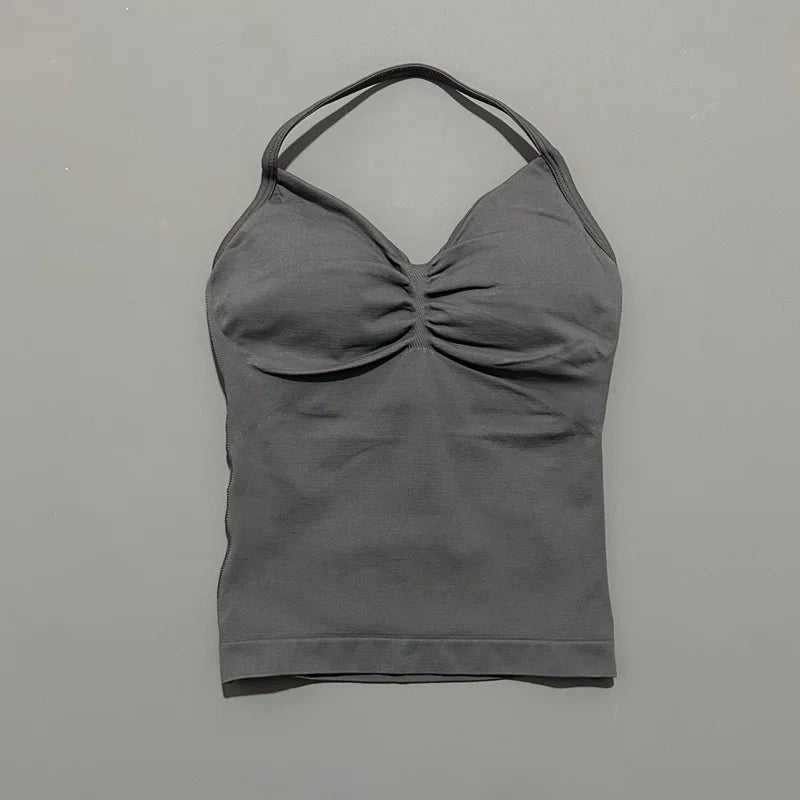 Gym Sports Tops Women Seamless Yoga Tank With Removable Pads V Neck Sports Sleeveless Top Sports Running Fitness Vest
