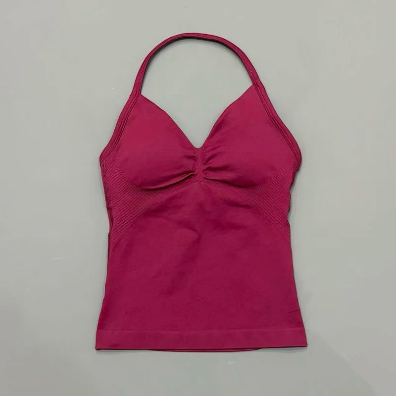 Gym Sports Tops Women Seamless Yoga Tank With Removable Pads V Neck Sports Sleeveless Top Sports Running Fitness Vest