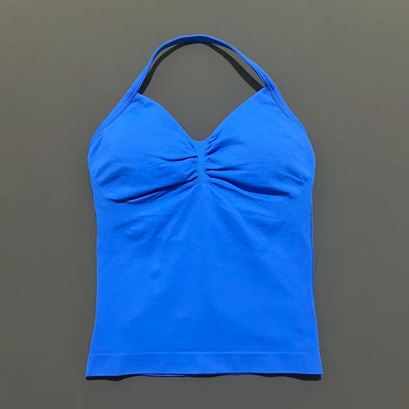 Gym Sports Tops Women Seamless Yoga Tank With Removable Pads V Neck Sports Sleeveless Top Sports Running Fitness Vest