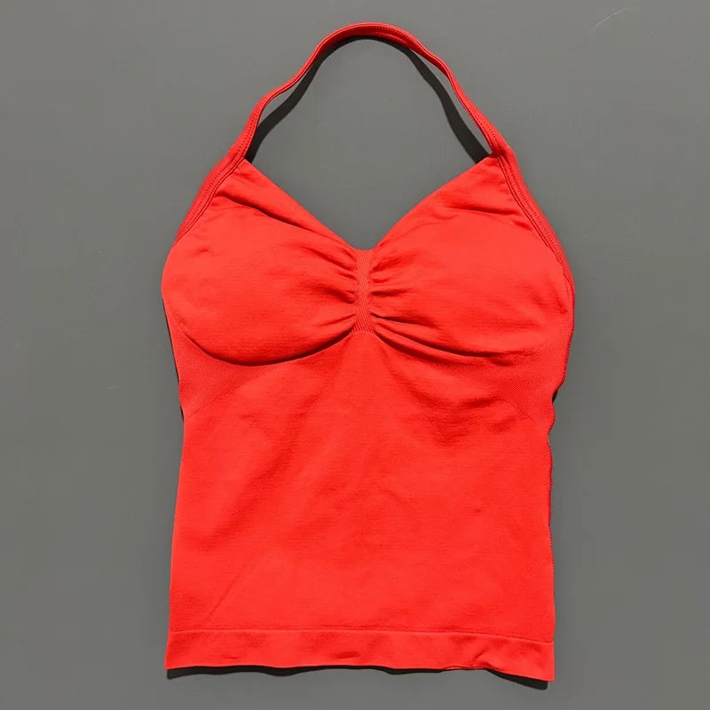 Gym Sports Tops Women Seamless Yoga Tank With Removable Pads V Neck Sports Sleeveless Top Sports Running Fitness Vest