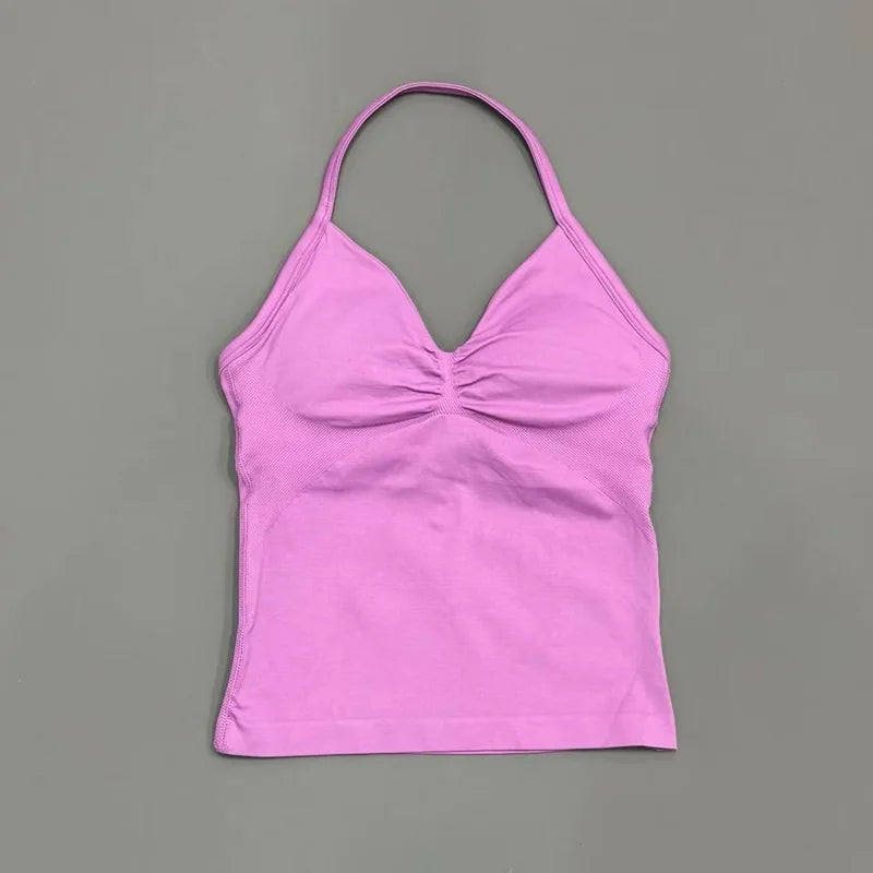 Gym Sports Tops Women Seamless Yoga Tank With Removable Pads V Neck Sports Sleeveless Top Sports Running Fitness Vest