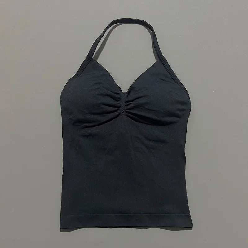 Gym Sports Tops Women Seamless Yoga Tank With Removable Pads V Neck Sports Sleeveless Top Sports Running Fitness Vest