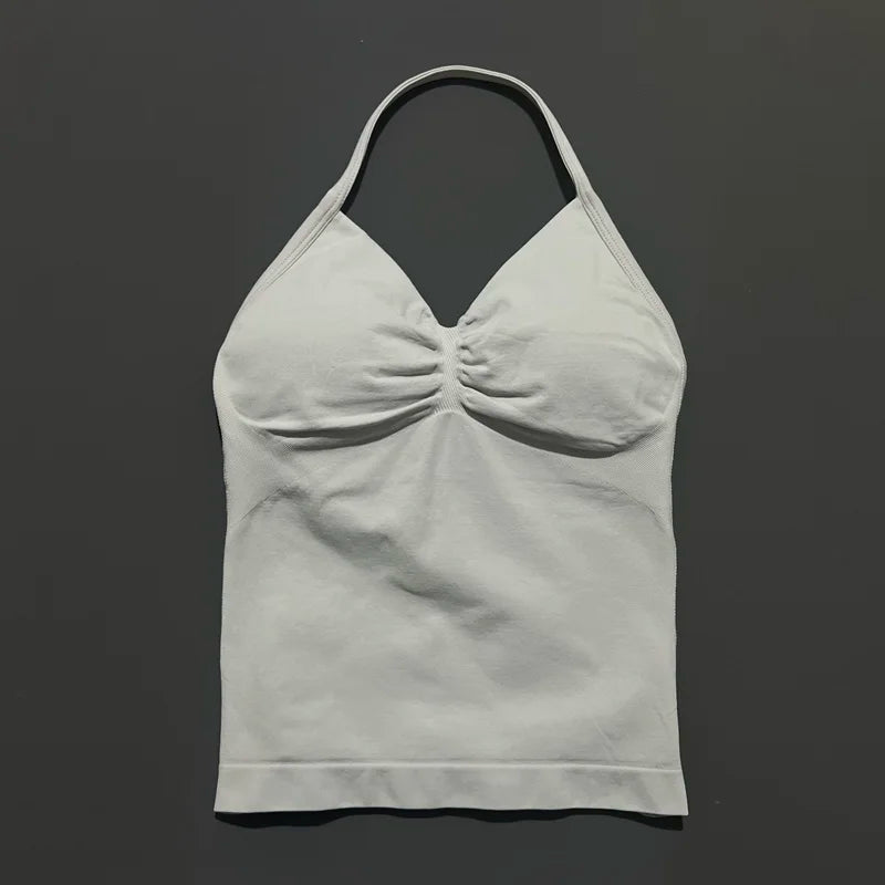Gym Sports Tops Women Seamless Yoga Tank With Removable Pads V Neck Sports Sleeveless Top Sports Running Fitness Vest