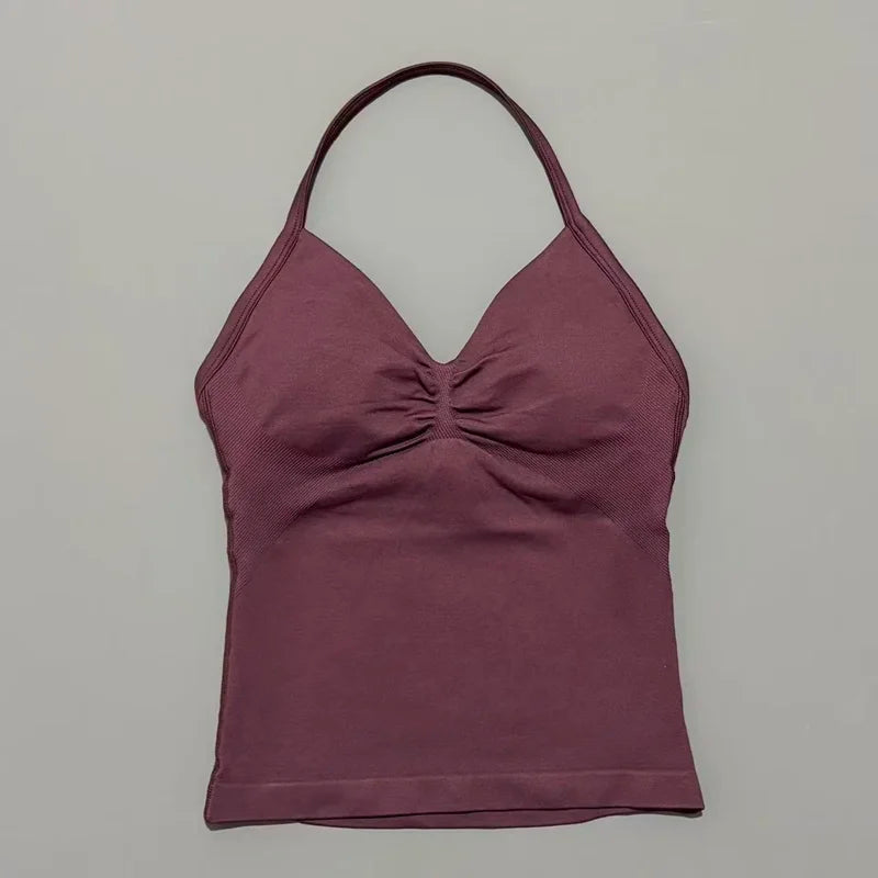 Gym Sports Tops Women Seamless Yoga Tank With Removable Pads V Neck Sports Sleeveless Top Sports Running Fitness Vest
