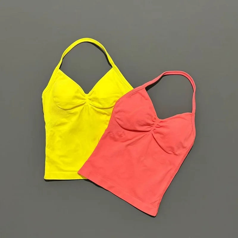 Gym Sports Tops Women Seamless Yoga Tank With Removable Pads V Neck Sports Sleeveless Top Sports Running Fitness Vest