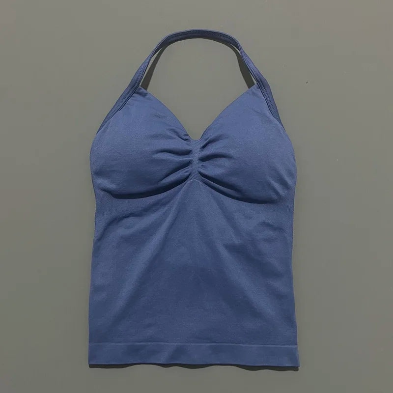 Gym Sports Tops Women Seamless Yoga Tank With Removable Pads V Neck Sports Sleeveless Top Sports Running Fitness Vest