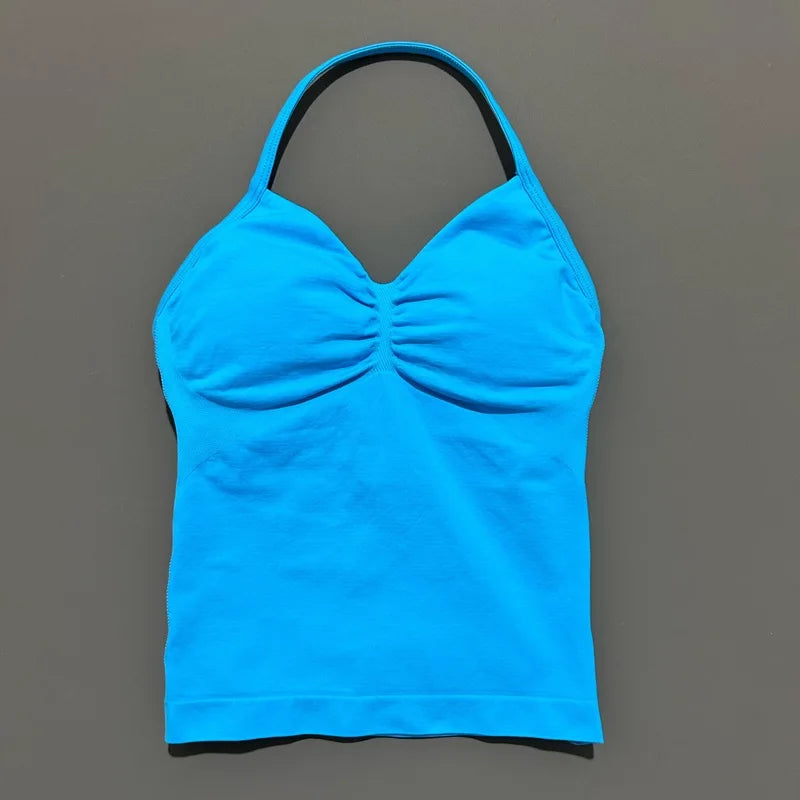 Gym Sports Tops Women Seamless Yoga Tank With Removable Pads V Neck Sports Sleeveless Top Sports Running Fitness Vest