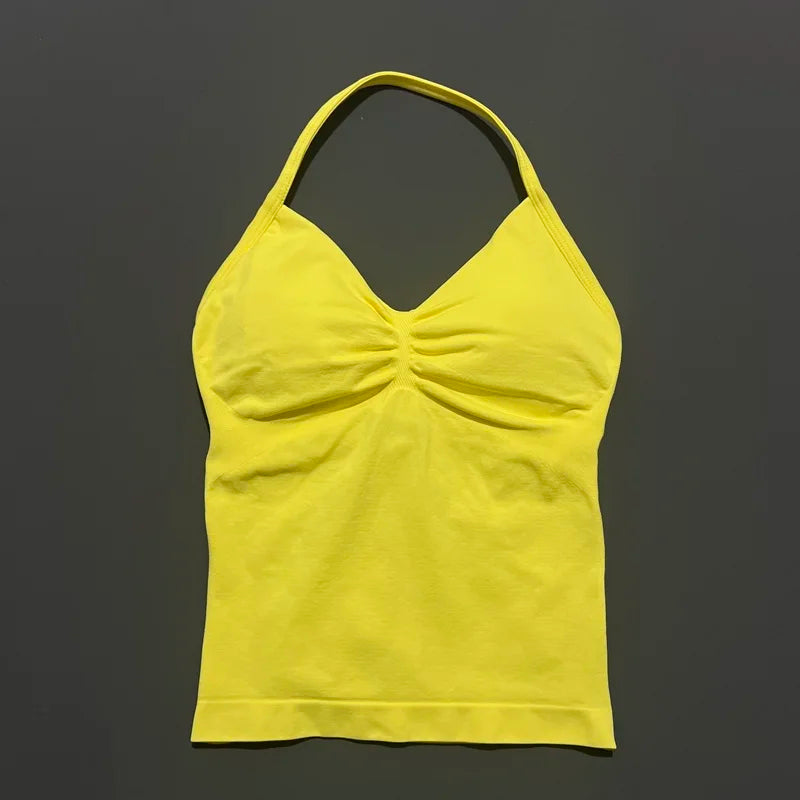 Gym Sports Tops Women Seamless Yoga Tank With Removable Pads V Neck Sports Sleeveless Top Sports Running Fitness Vest