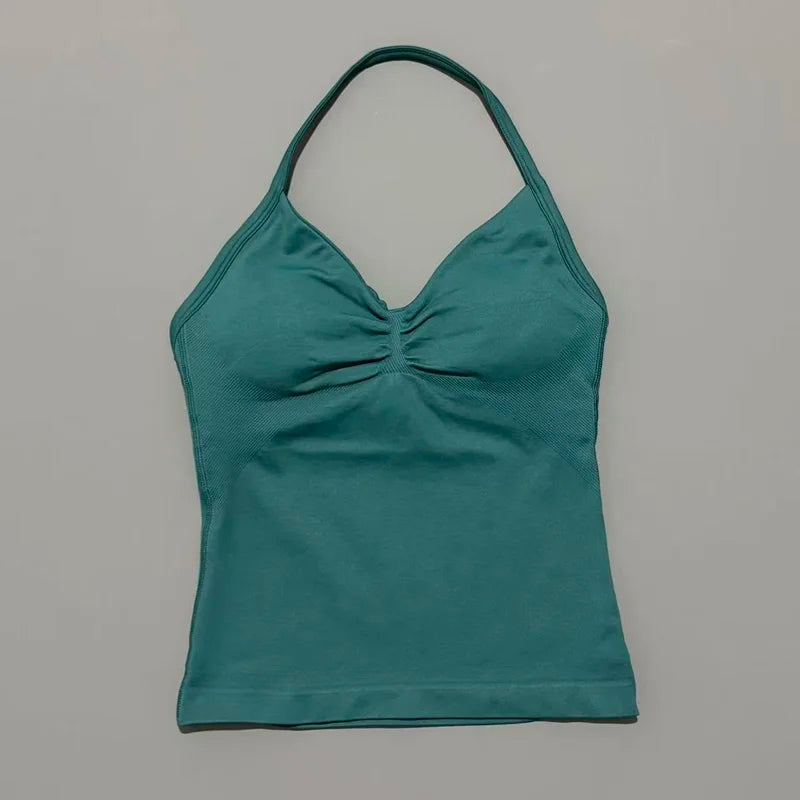 Gym Sports Tops Women Seamless Yoga Tank With Removable Pads V Neck Sports Sleeveless Top Sports Running Fitness Vest