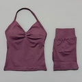 2 Pieces Sports Set Women Backless Halter Tops Fitness Tank Top High Waist Seamless High Stretch Shorts Gym Workout Sets
