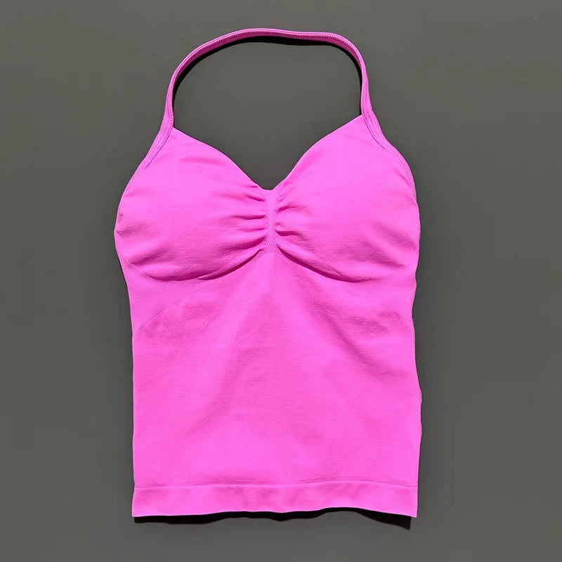 Gym Sports Tops Women Seamless Yoga Tank With Removable Pads V Neck Sports Sleeveless Top Sports Running Fitness Vest