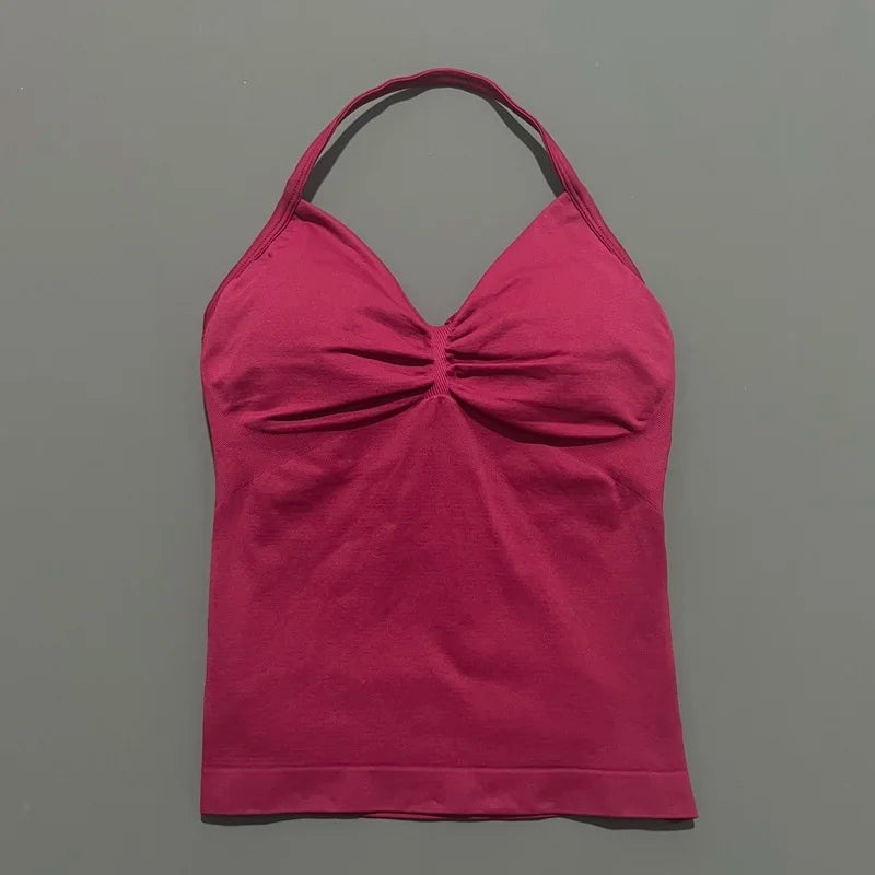 Gym Sports Tops Women Seamless Yoga Tank With Removable Pads V Neck Sports Sleeveless Top Sports Running Fitness Vest