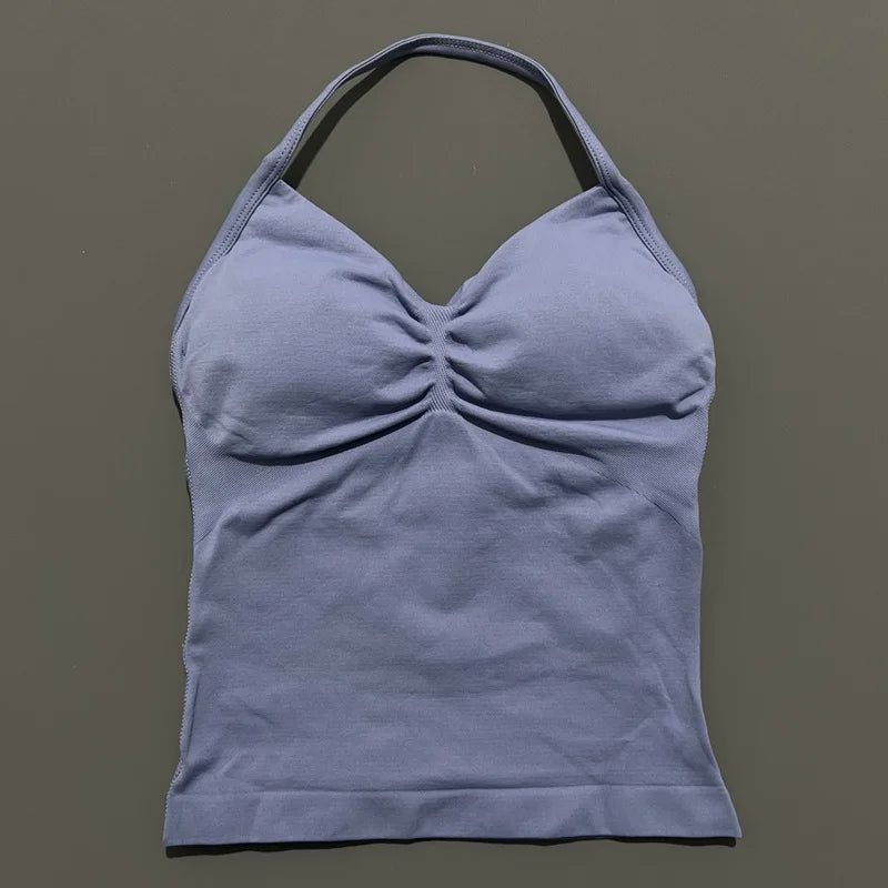 Gym Sports Tops Women Seamless Yoga Tank With Removable Pads V Neck Sports Sleeveless Top Sports Running Fitness Vest