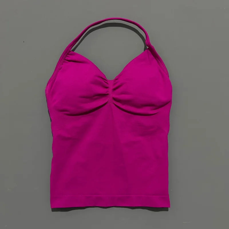 Gym Sports Tops Women Seamless Yoga Tank With Removable Pads V Neck Sports Sleeveless Top Sports Running Fitness Vest