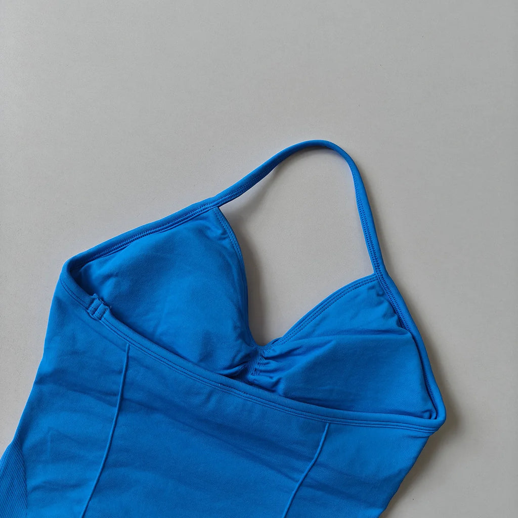 NO LOGO Women's Longline Strappy Backless Gym Top Scrunch Workout Open Back Bra Tank Top for Running Yoga Shirt