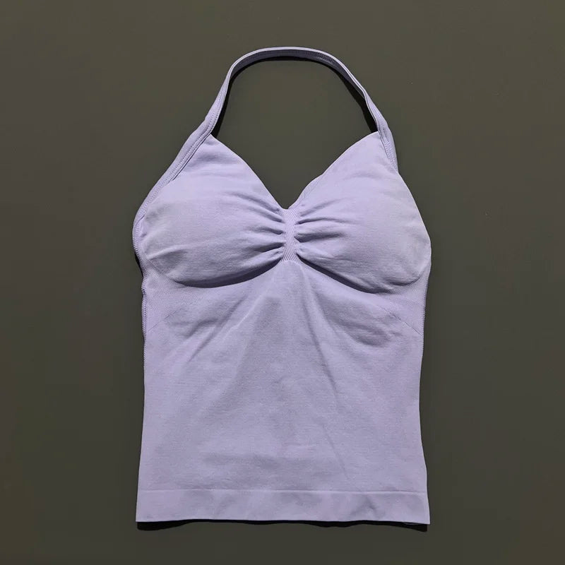 Gym Sports Tops Women Seamless Yoga Tank With Removable Pads V Neck Sports Sleeveless Top Sports Running Fitness Vest