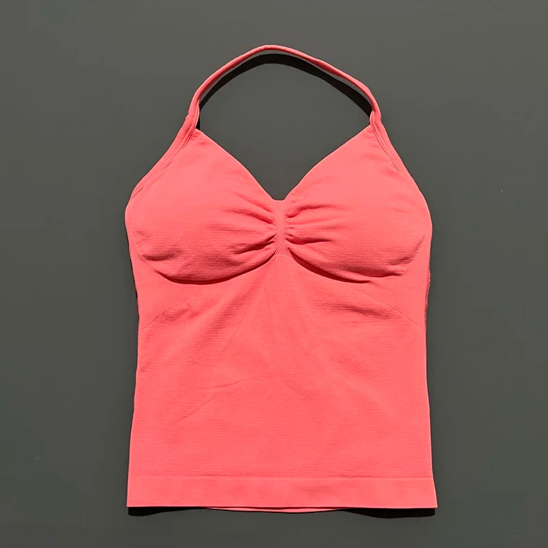 Gym Sports Tops Women Seamless Yoga Tank With Removable Pads V Neck Sports Sleeveless Top Sports Running Fitness Vest