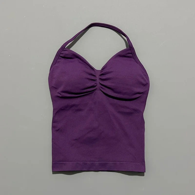 Gym Sports Tops Women Seamless Yoga Tank With Removable Pads V Neck Sports Sleeveless Top Sports Running Fitness Vest