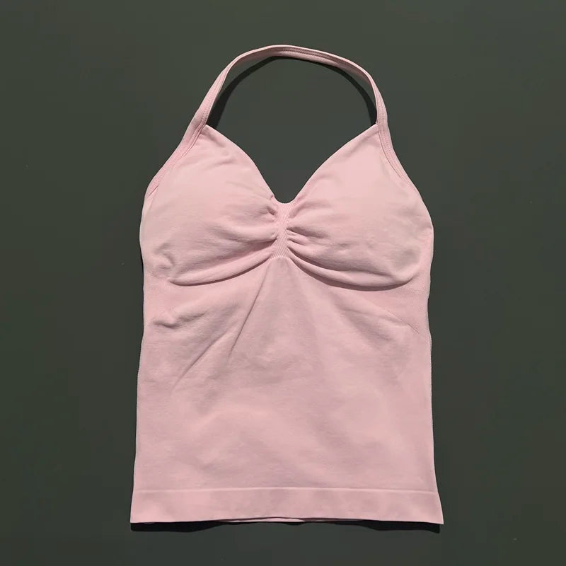 Gym Sports Tops Women Seamless Yoga Tank With Removable Pads V Neck Sports Sleeveless Top Sports Running Fitness Vest