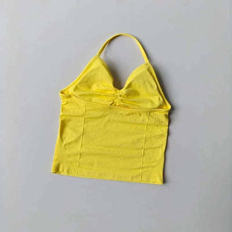 NO LOGO Women's Longline Strappy Backless Gym Top Scrunch Workout Open Back Bra Tank Top for Running Yoga Shirt