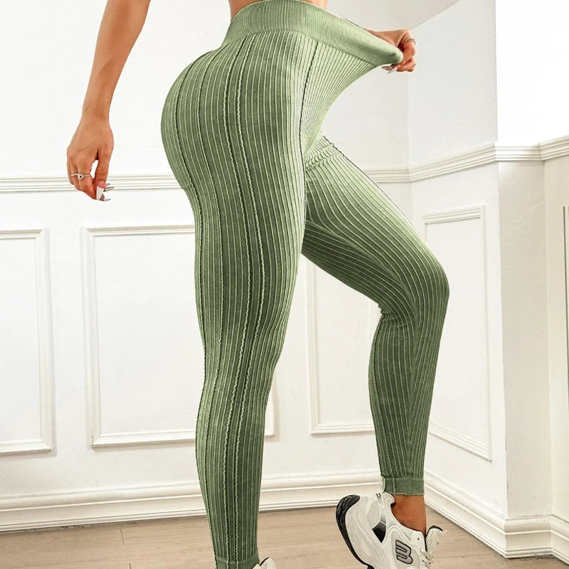 Sand-Washed Ribbed V-Waist Leggings