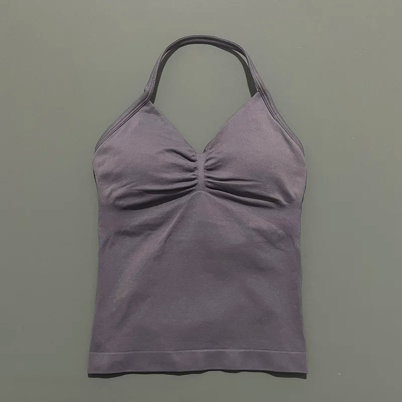 Gym Sports Tops Women Seamless Yoga Tank With Removable Pads V Neck Sports Sleeveless Top Sports Running Fitness Vest