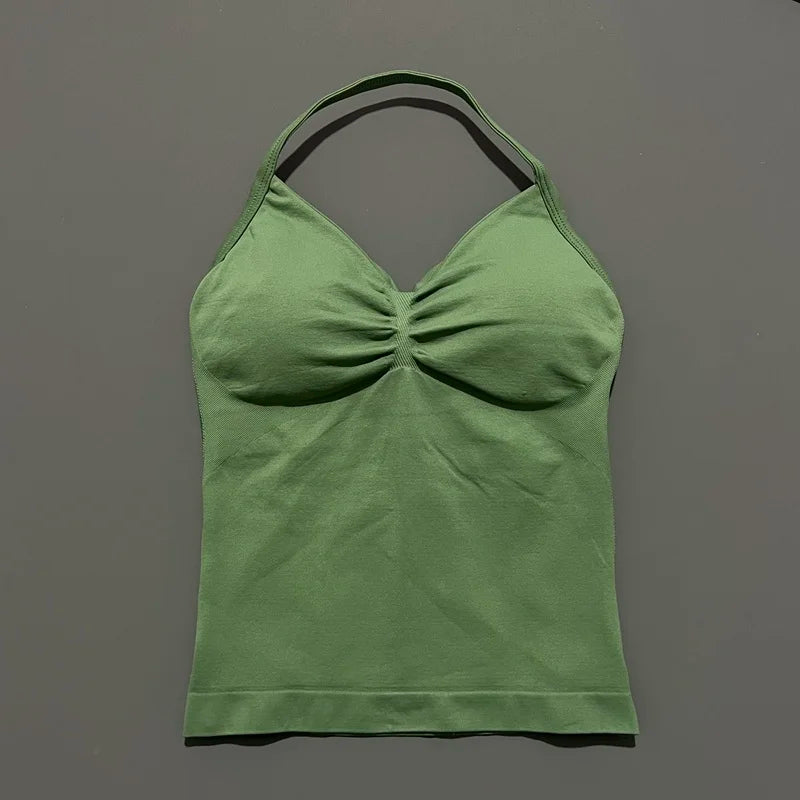 Gym Sports Tops Women Seamless Yoga Tank With Removable Pads V Neck Sports Sleeveless Top Sports Running Fitness Vest