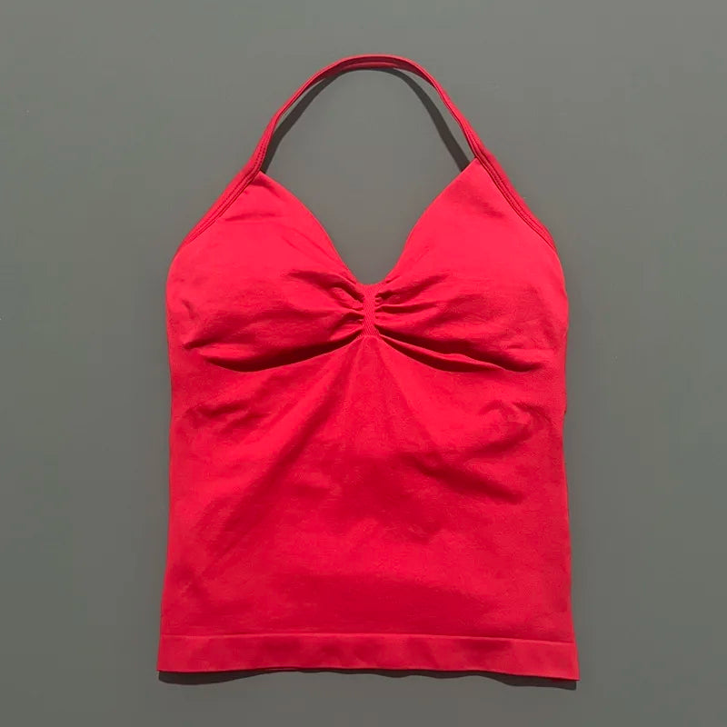 Gym Sports Tops Women Seamless Yoga Tank With Removable Pads V Neck Sports Sleeveless Top Sports Running Fitness Vest