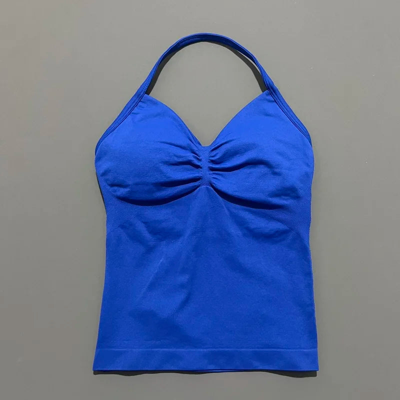 Gym Sports Tops Women Seamless Yoga Tank With Removable Pads V Neck Sports Sleeveless Top Sports Running Fitness Vest