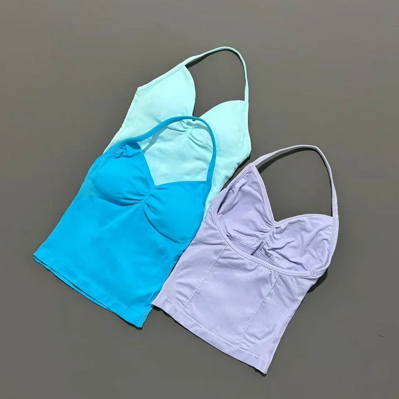 Gym Sports Tops Women Seamless Yoga Tank With Removable Pads V Neck Sports Sleeveless Top Sports Running Fitness Vest