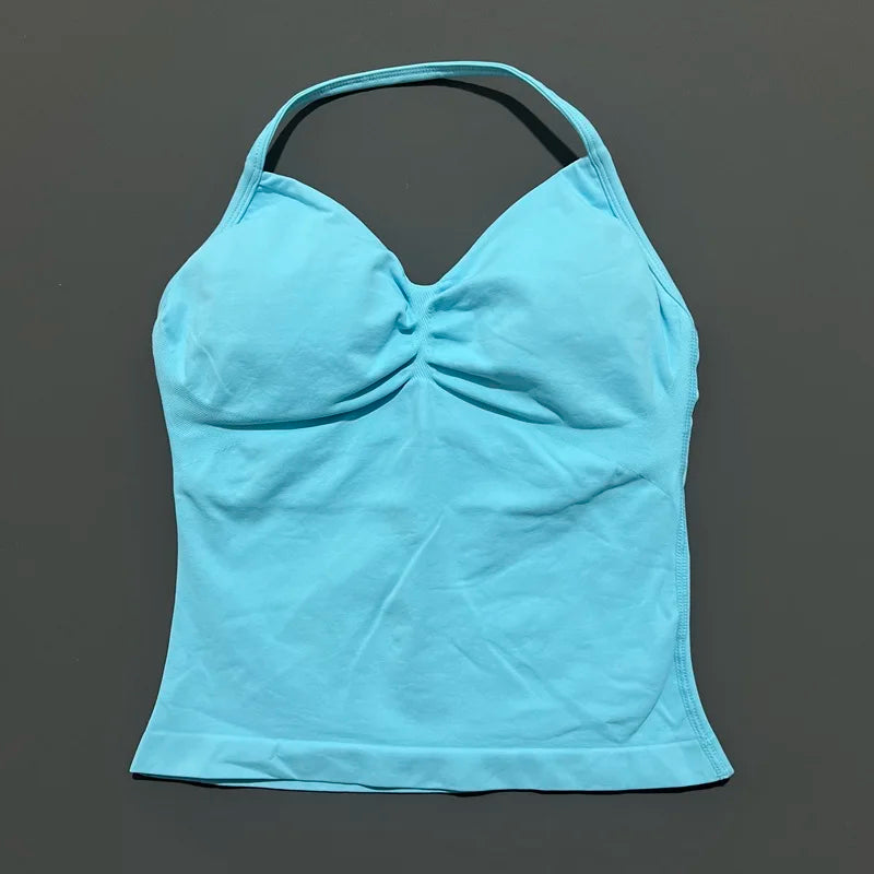 Gym Sports Tops Women Seamless Yoga Tank With Removable Pads V Neck Sports Sleeveless Top Sports Running Fitness Vest